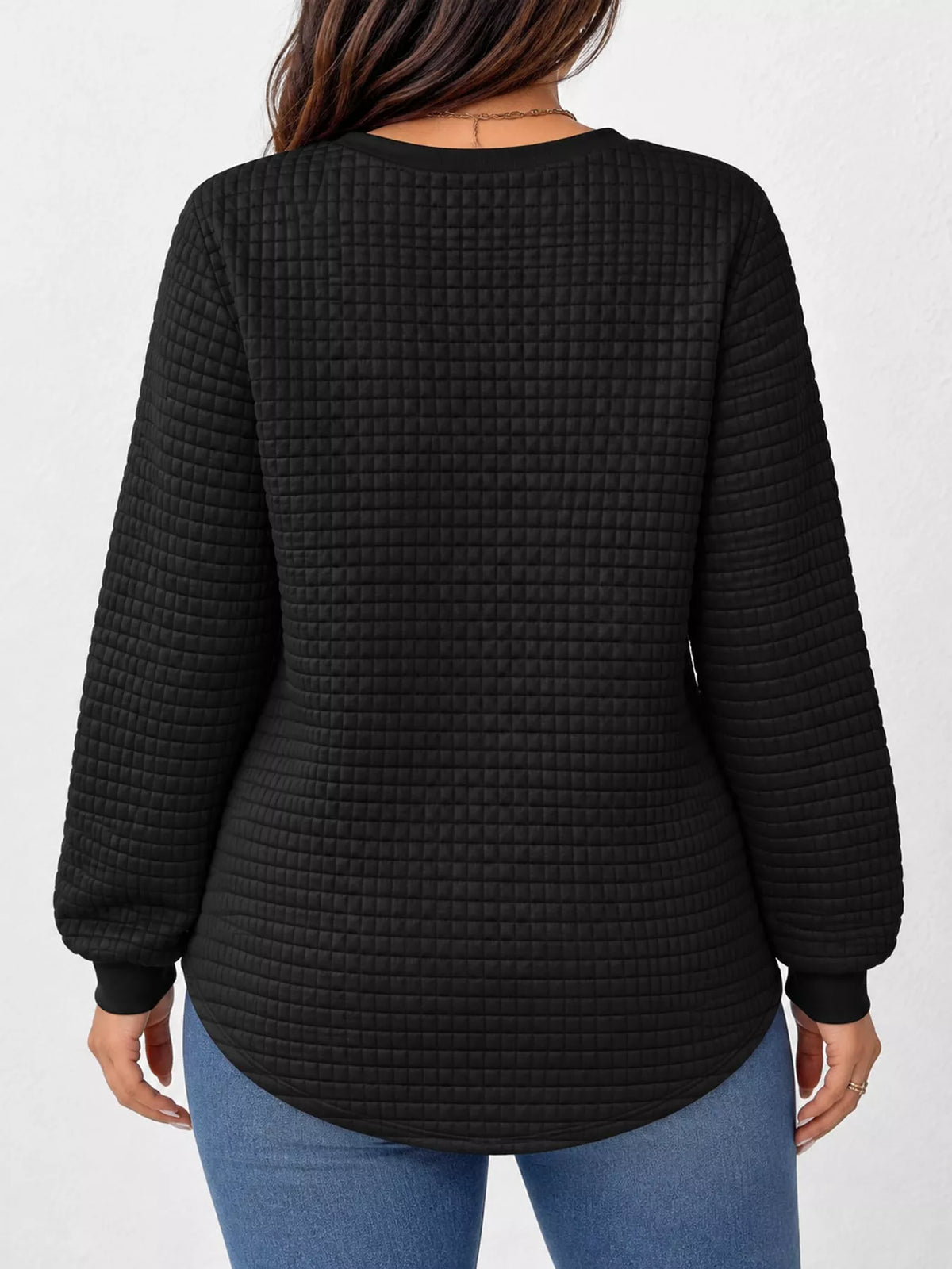 plus size textured waffle knit crew neck sweatshirt | dropsona - neutral - usage example