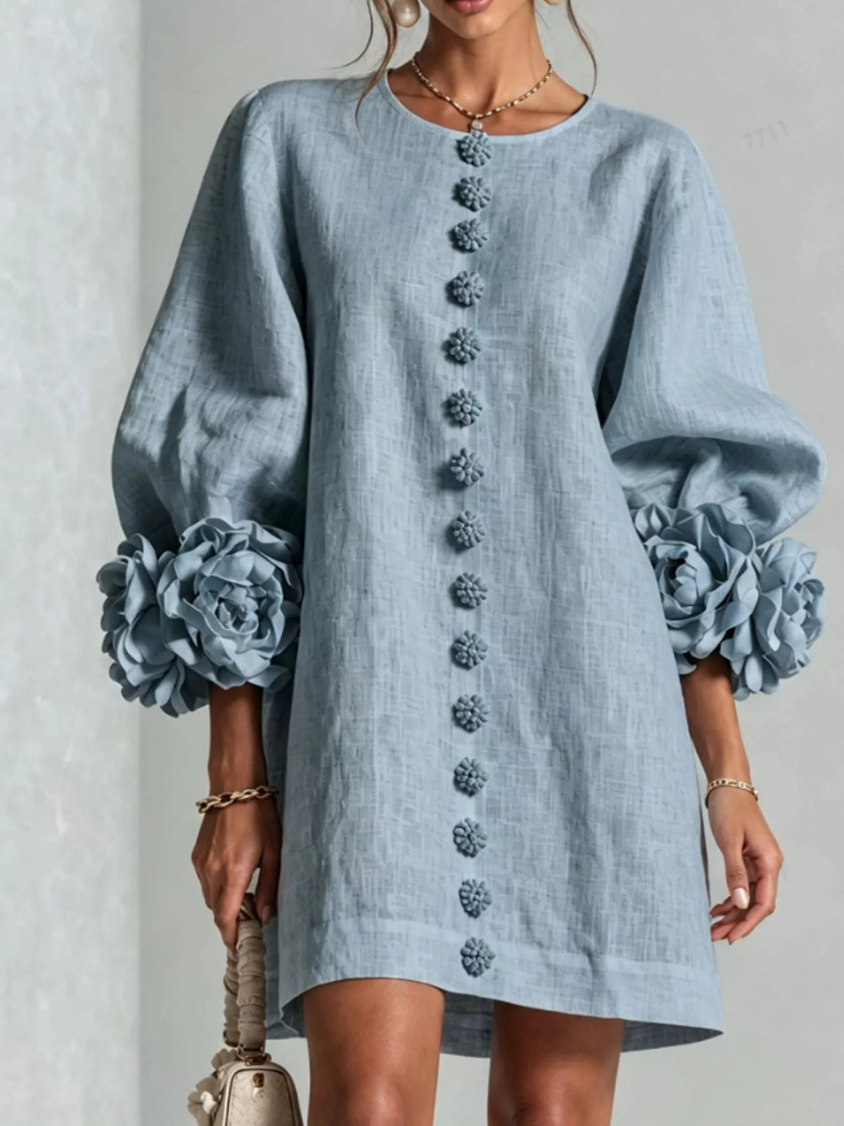 full size 3d floral sleeve accents mini dress plus | dropsona - neutral - packaging