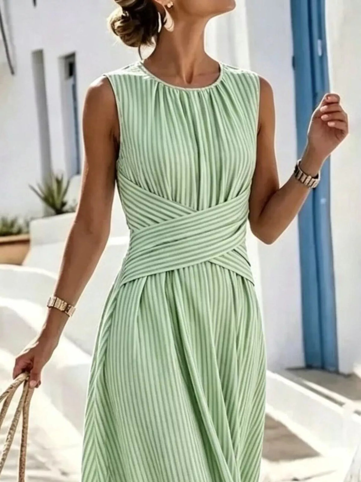 full size striped sleeveless maxi dress plus | dropsona - neutral - usage example