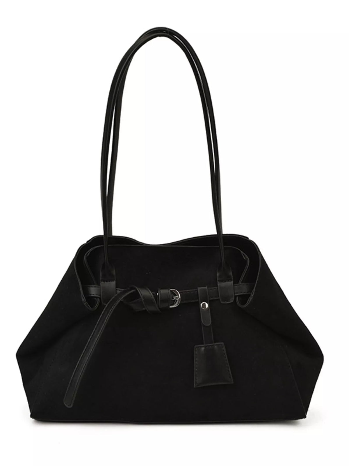 suede decorative belt buckle shoulder bag | dropsona - neutral - material texture
