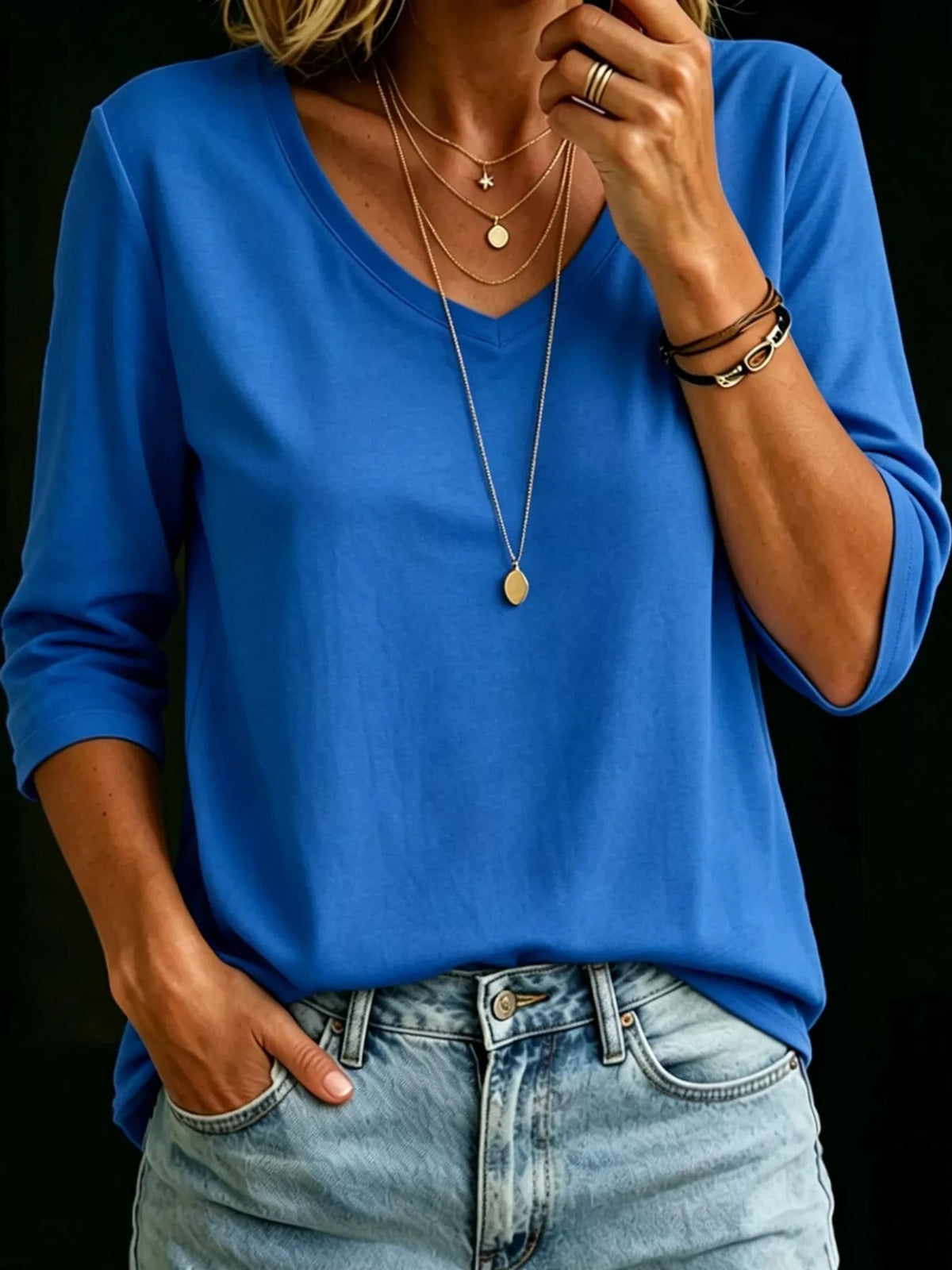 full size v-neck half sleeve t-shirt plus | dropsona - neutral - front view