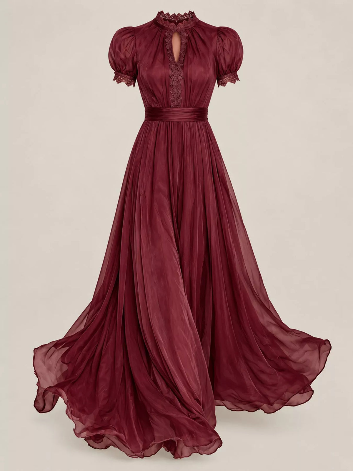 full size elegant sheer chiffon mock-neck maxi dress | dropsona - neutral - material texture