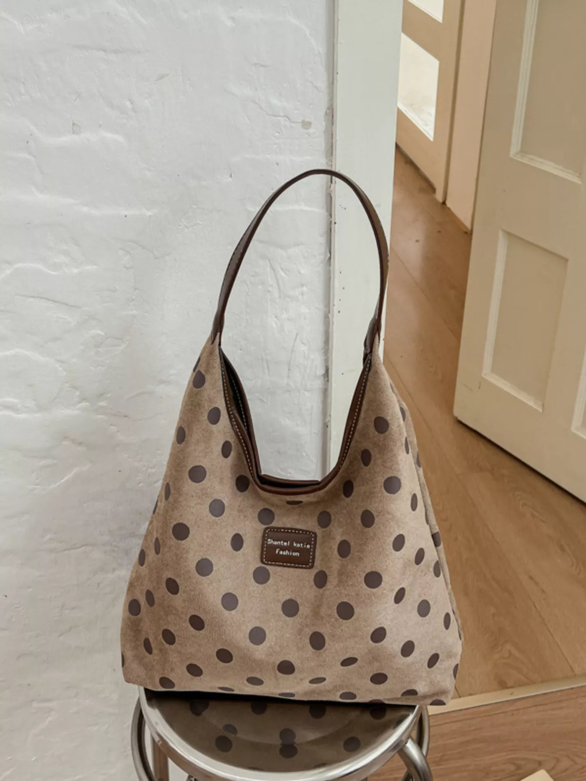 vintage polka dot suede shoulder bag – stylish sling | dropsona - neutral - packaging