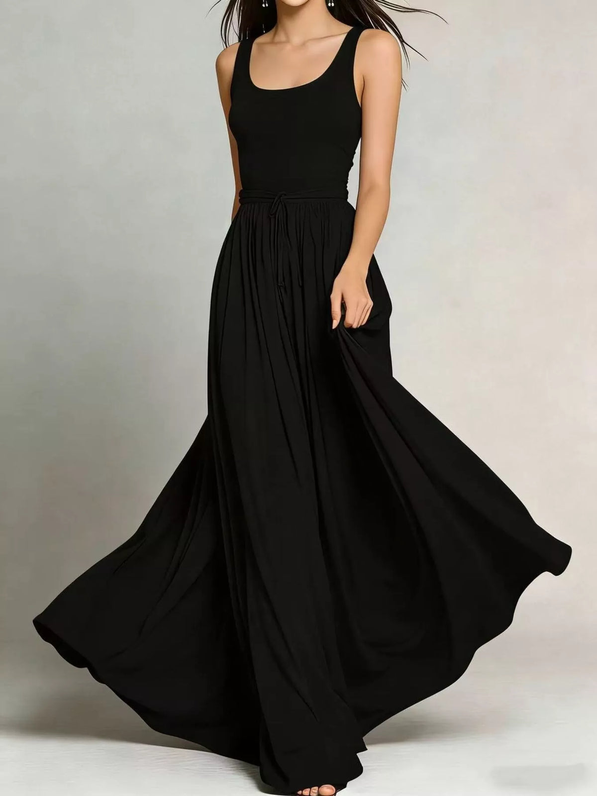 sleeveless solid color maxi dress | dropsona - neutral - material texture