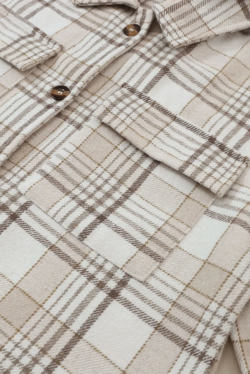 plaid removable hood button up shacket – basic style | dropsona - neutral - material texture