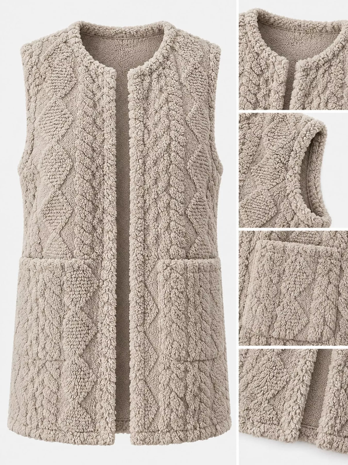 sherpa open front vest coat – pocketed,thermal closure | dropsona - neutral - usage example
