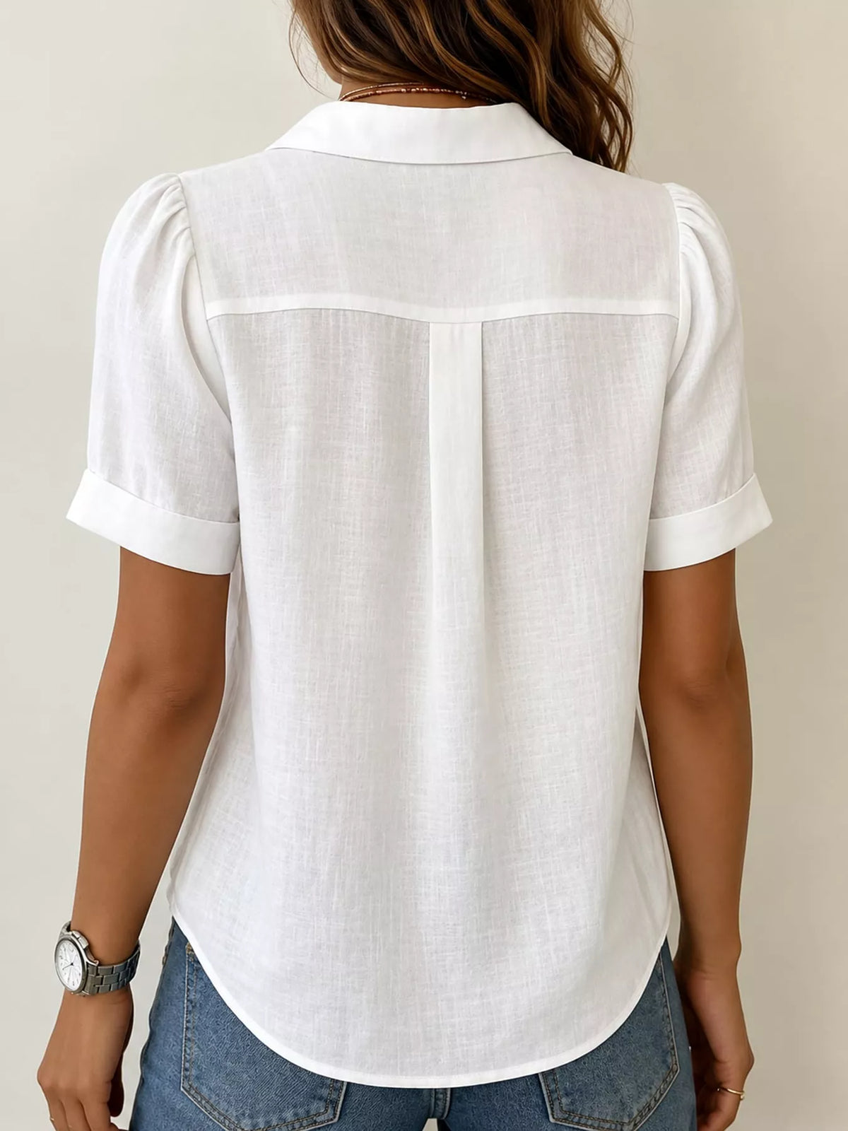 full size button up short sleeve shirt plus | dropsona - neutral - close-up detail