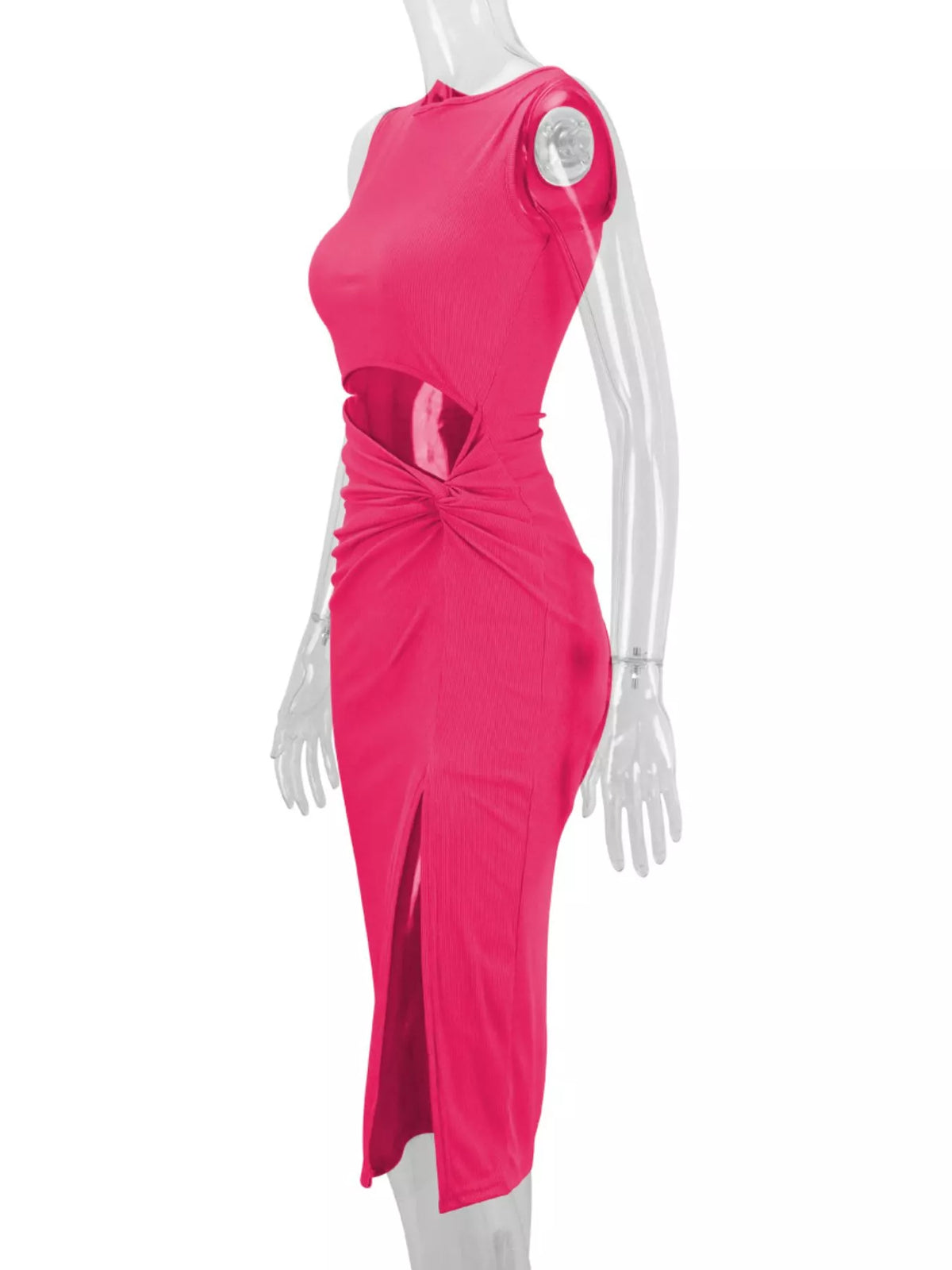 sleeveless cut-out ruched high-slit bodycon dress | dropsona - neutral - packaging
