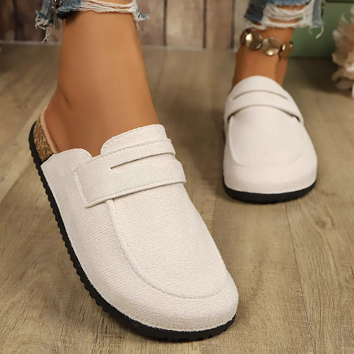round toe slip-ons – dear monkey | dropsona suede,rubber - neutral - usage example