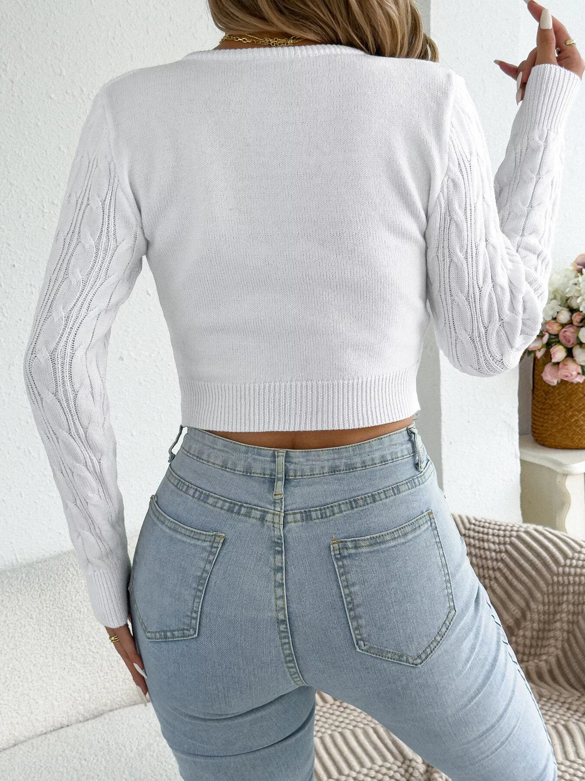 half-zip cable knit sweater | dropsona - neutral - usage example