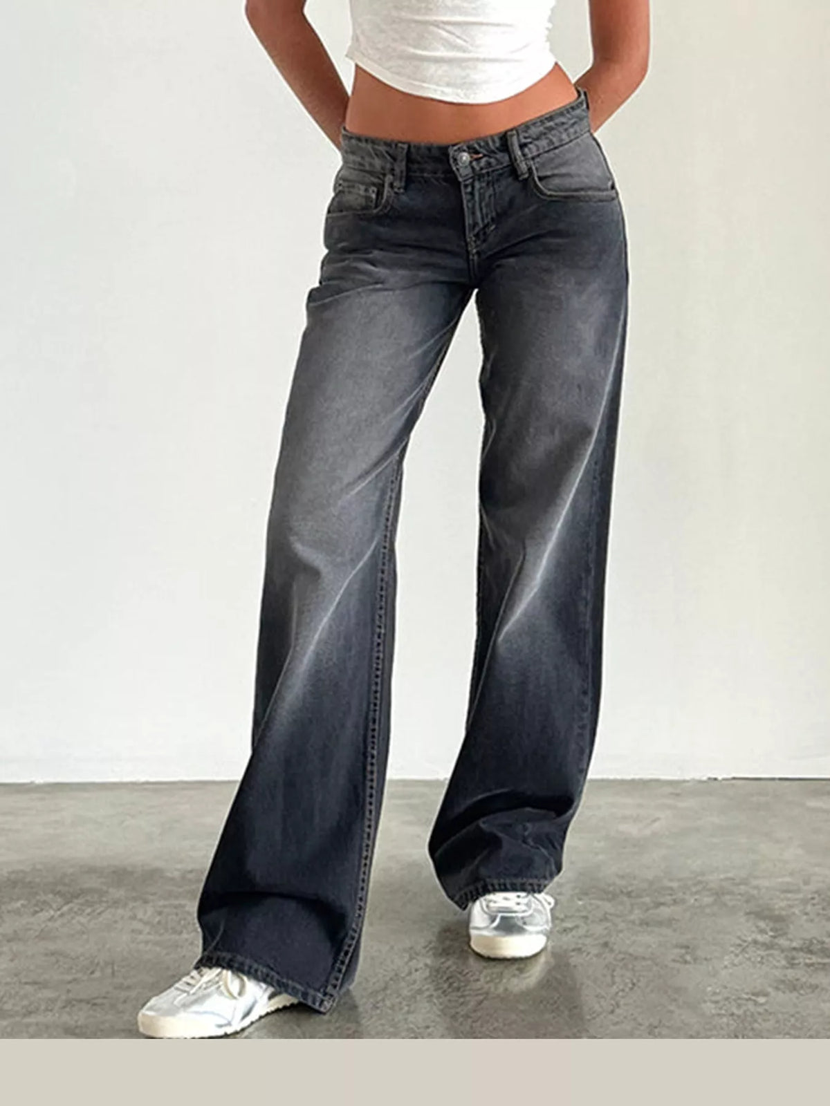 vintage wash low-rise wide-leg jeans | dropsona - neutral - packaging