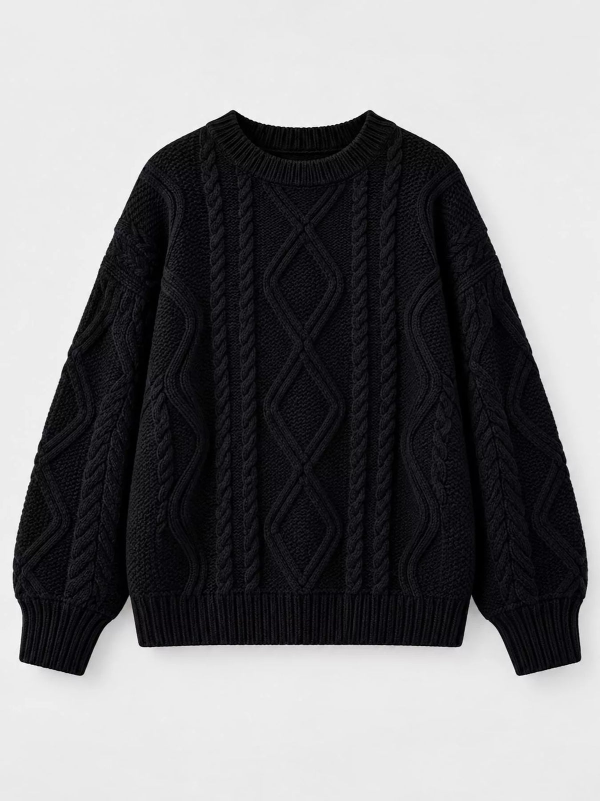 full size cable-knit round neck sweater plus | dropsona - neutral - usage example