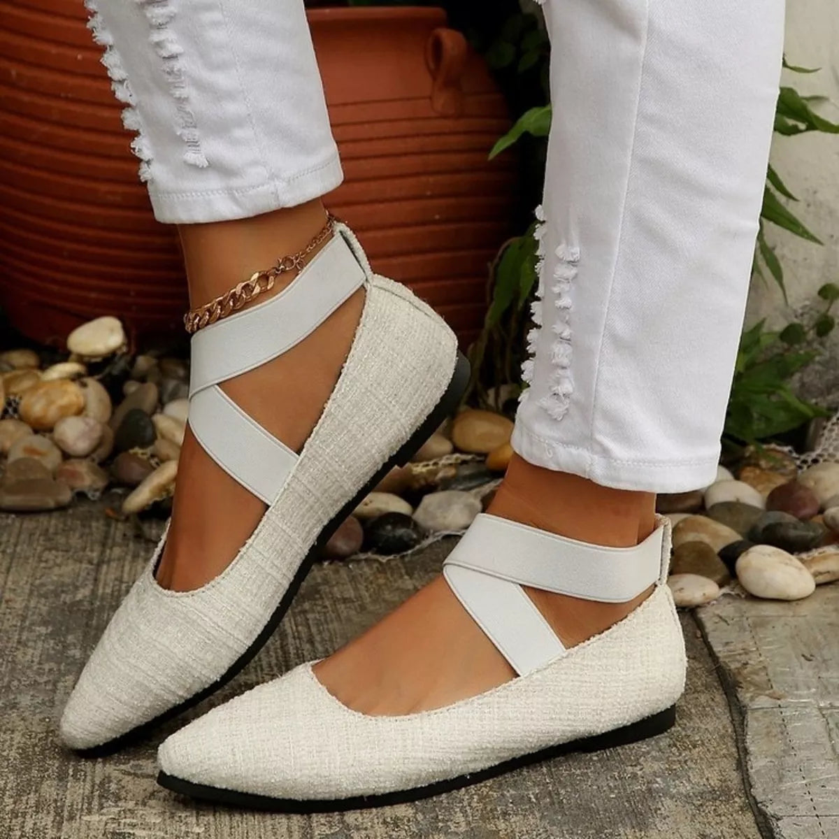 point toe slip-ons – classy ballet flats | dropsona - neutral - front view