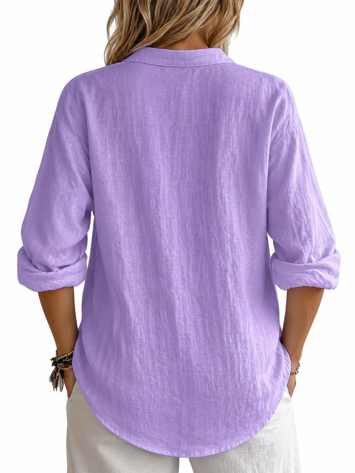 collared neck long sleeve blouse | dropsona - neutral - close-up detail