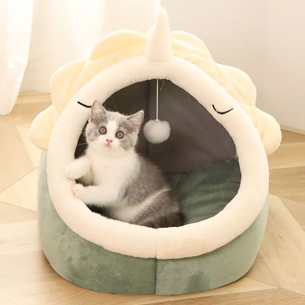 adorable dinosaur pet house with toy – soft padded bed | dropsona - neutral - everyday use