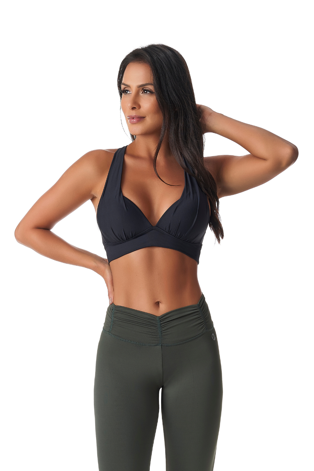 tame cupped sports bra – with built in | dropsona - neutral - close-up detail