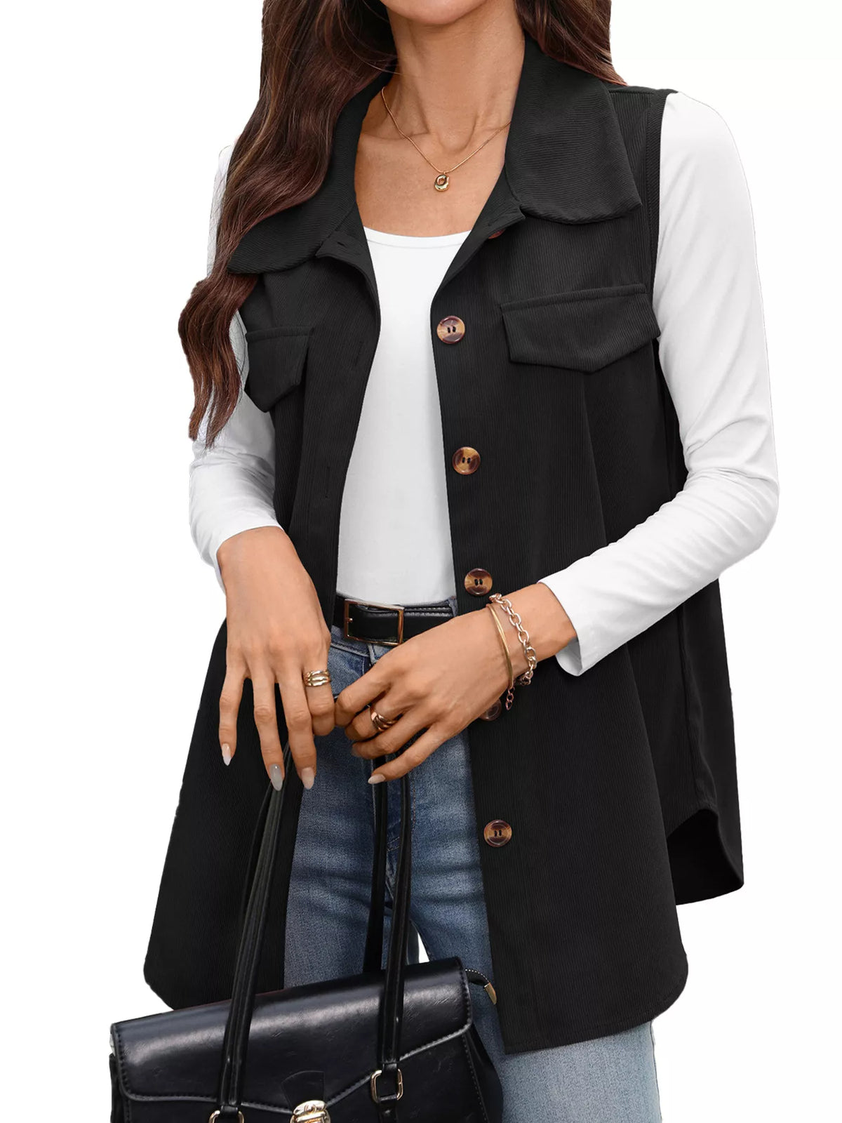 button-down utility vest coat | dropsona - neutral - material texture