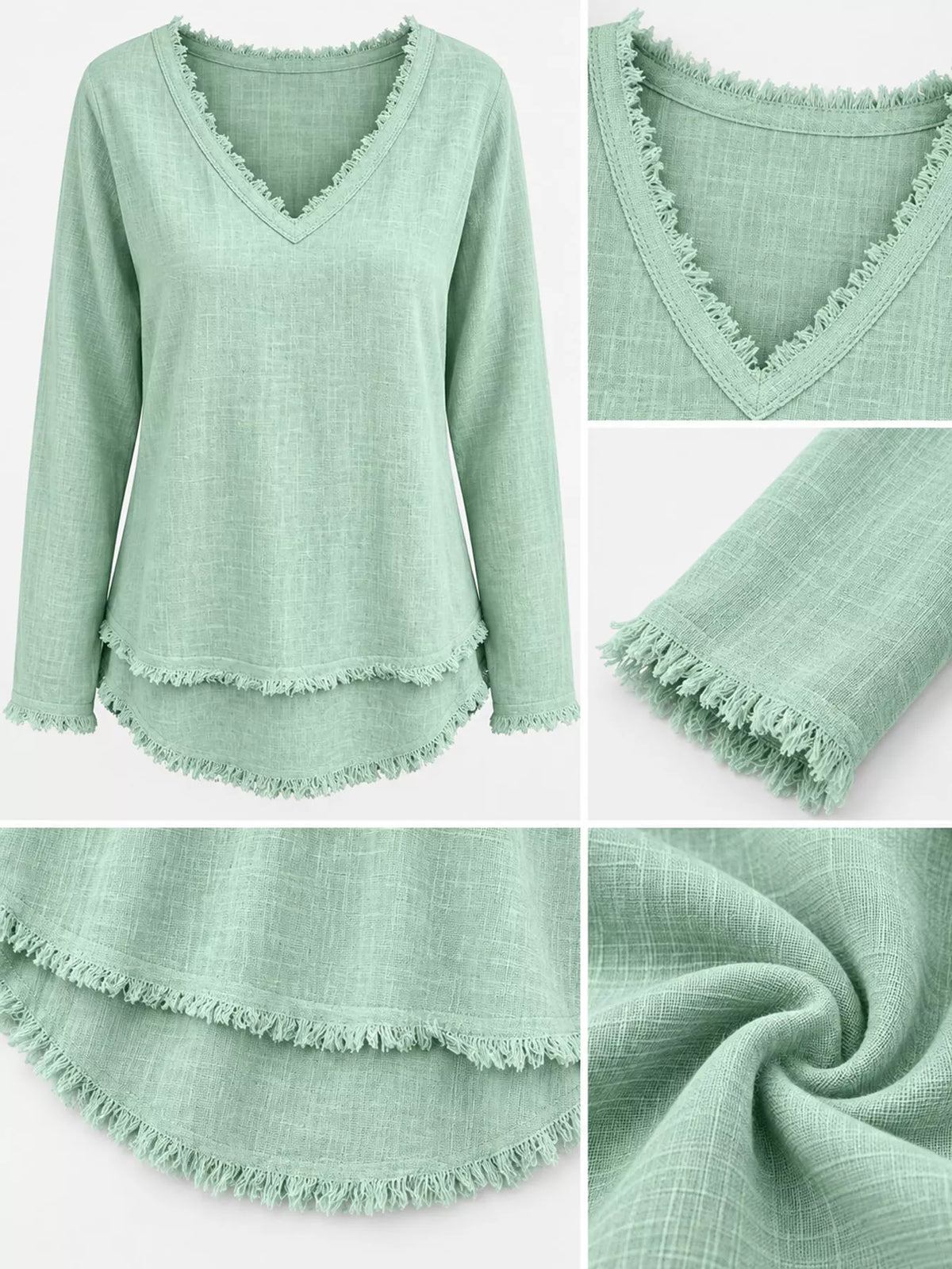 full size frayed hem v-neck blouse plus | dropsona - neutral - size reference