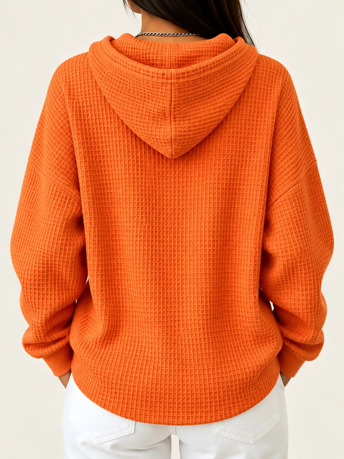 full size waffle knit button detail hoodie plus | dropsona - neutral - front view