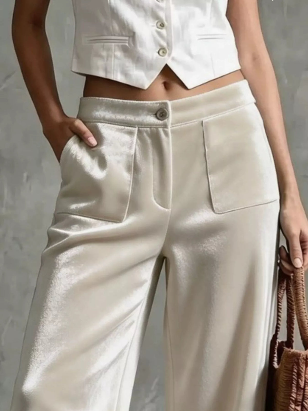 full size velvet wide-leg pants plus | dropsona - neutral - front view