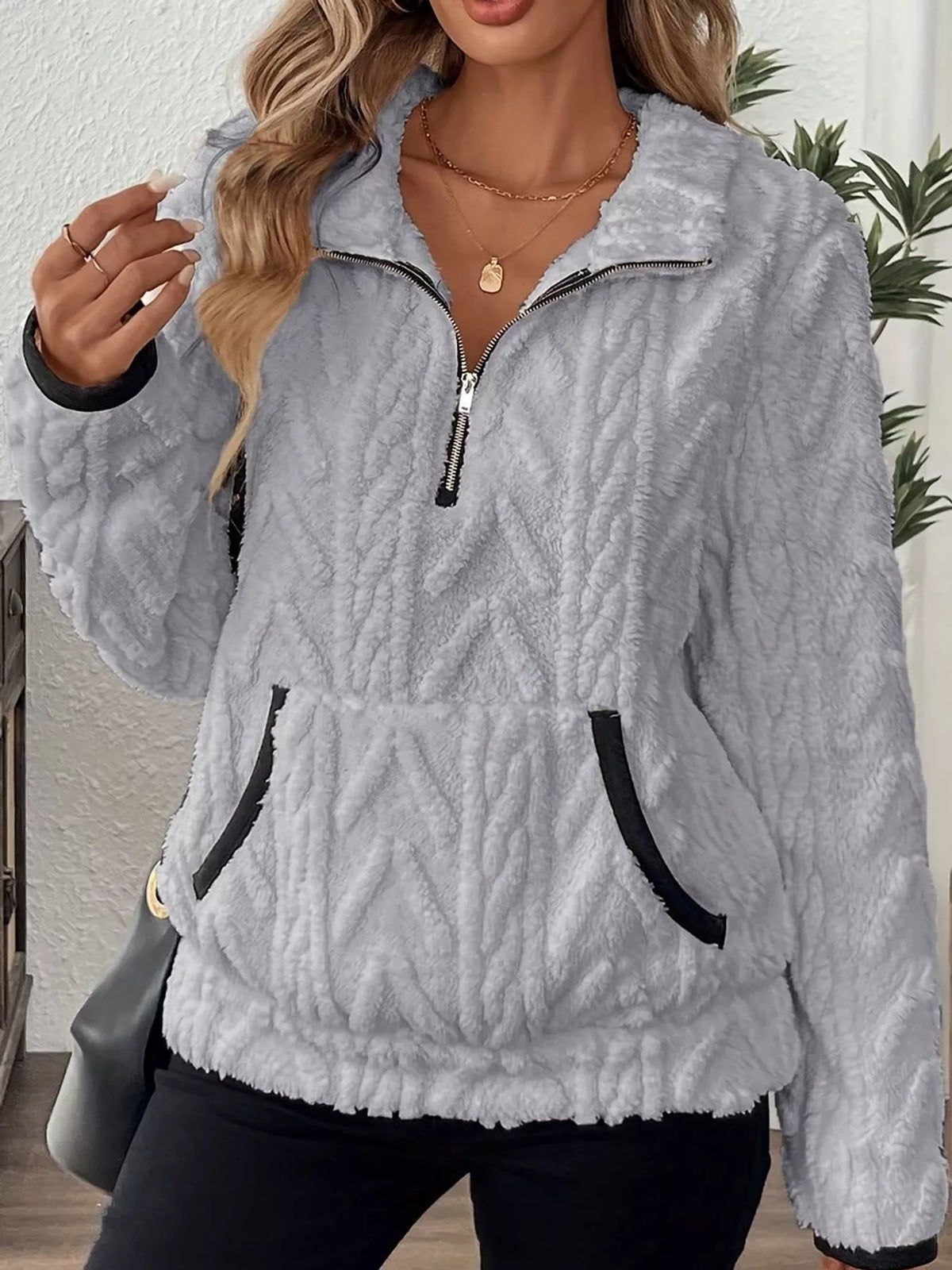full size quarter-zip sherpa sweatshirt plus | dropsona - neutral - usage example