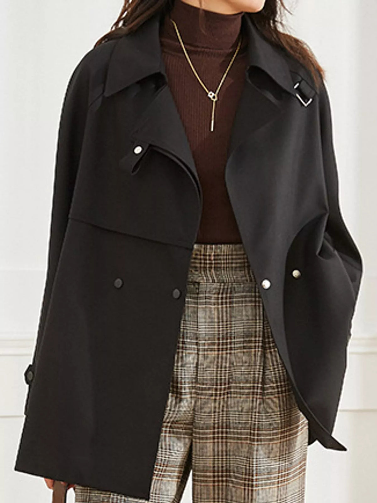 double-breasted tie waist trench coat | dropsona - neutral - material texture