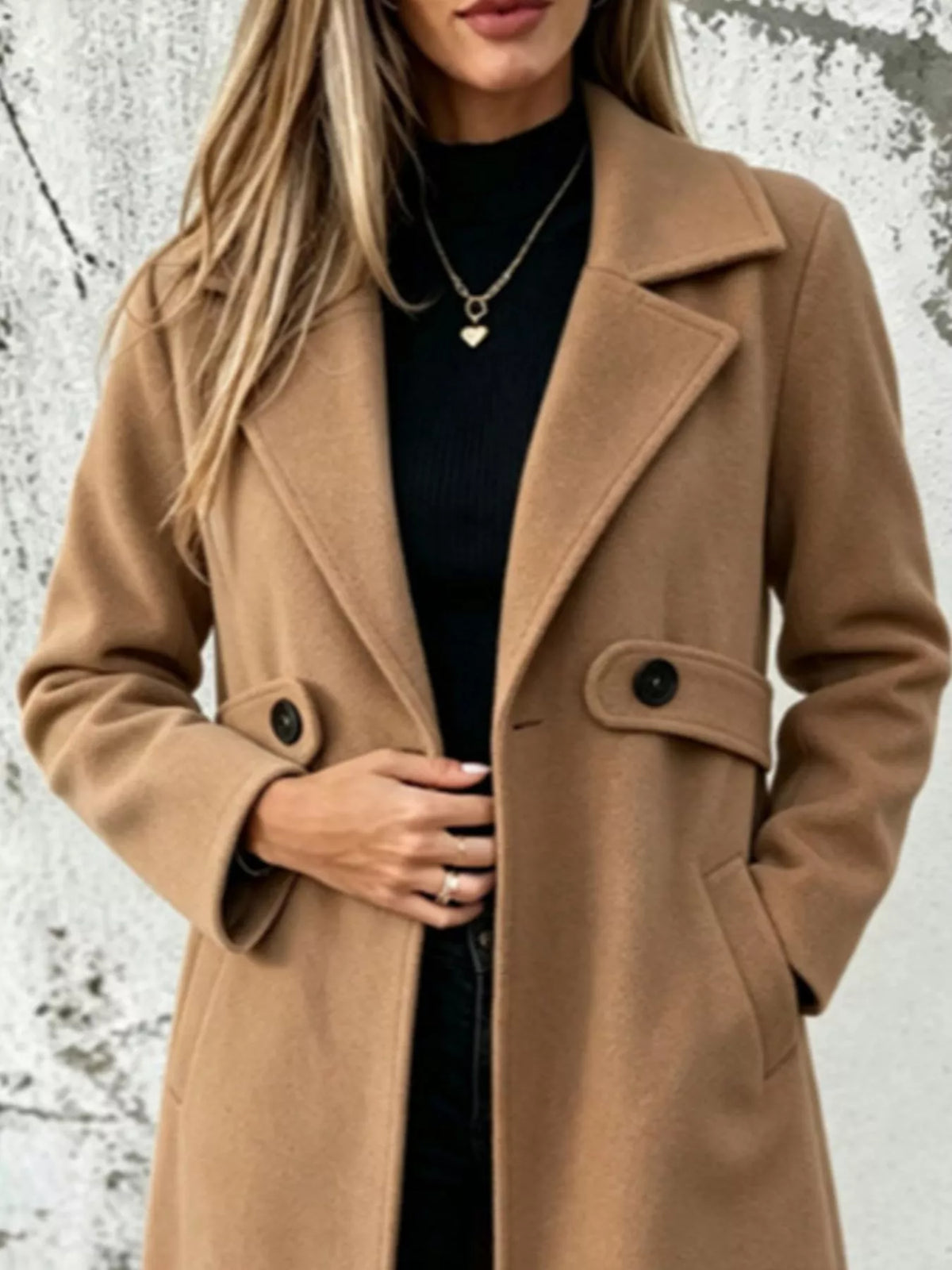 full size lapel collar longline overcoat plus | dropsona - neutral - usage example