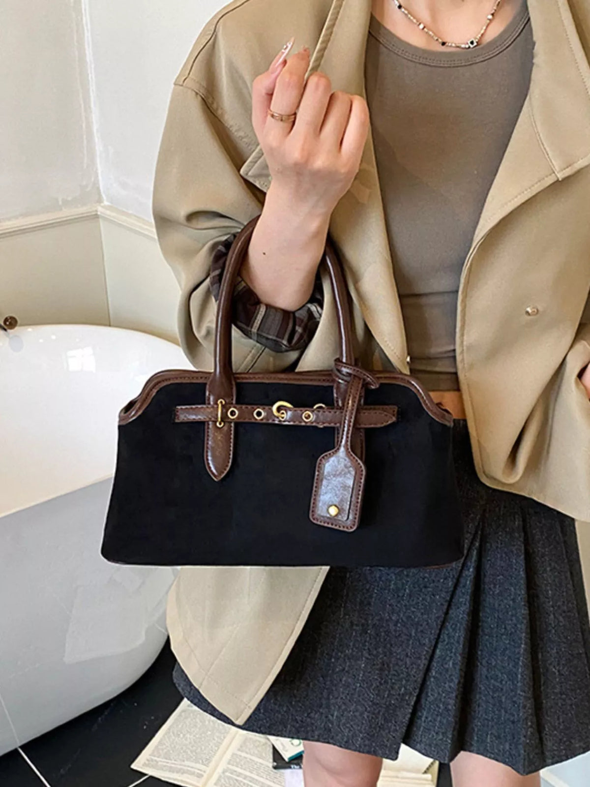 vintage buckle detail handbag – stylish sling | dropsona - neutral - everyday use