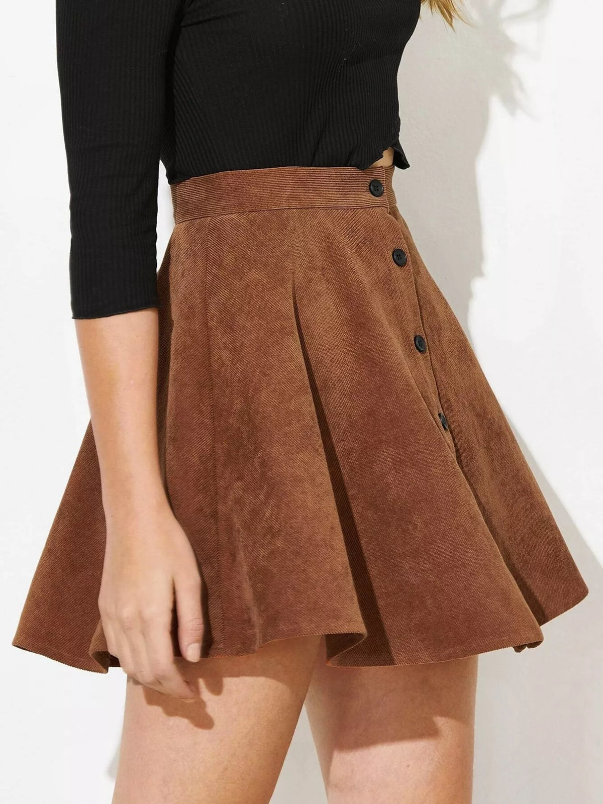 high-waisted a-line mini skirt – decorative button fit | dropsona - neutral - usage example