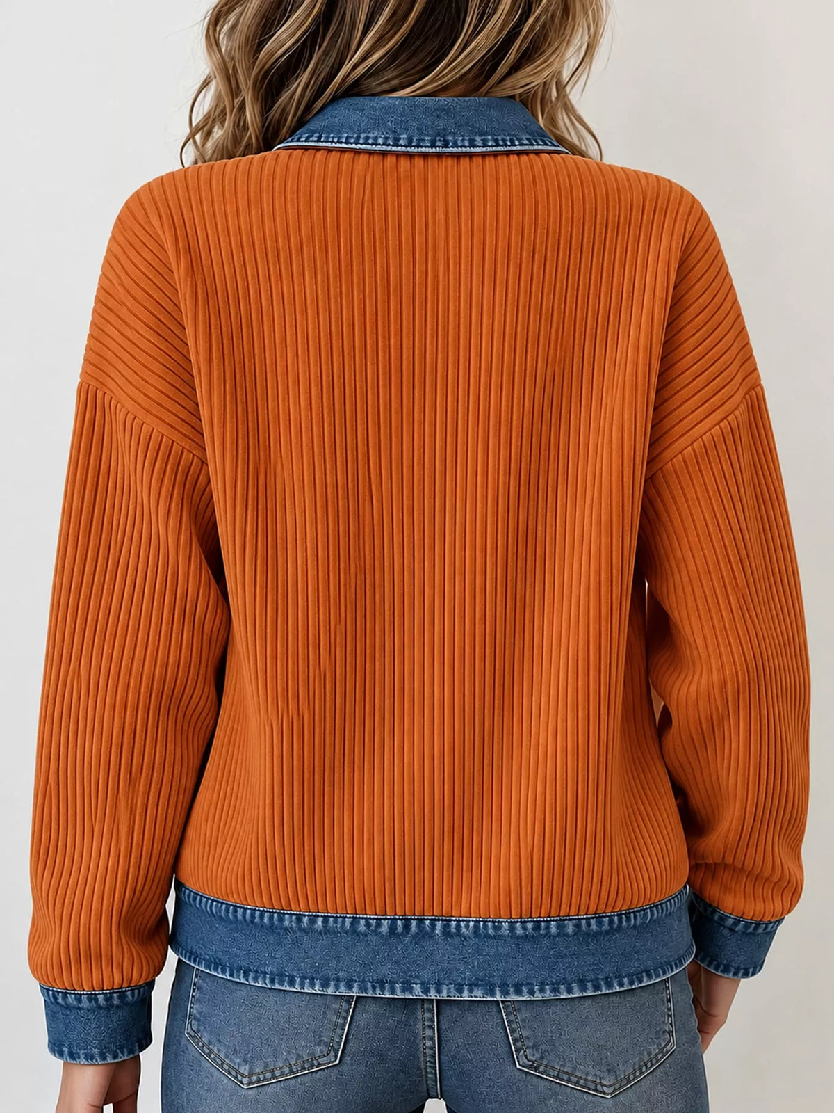full size denim-collar ribbed knit zip-up jacket plus | dropsona - neutral - usage example