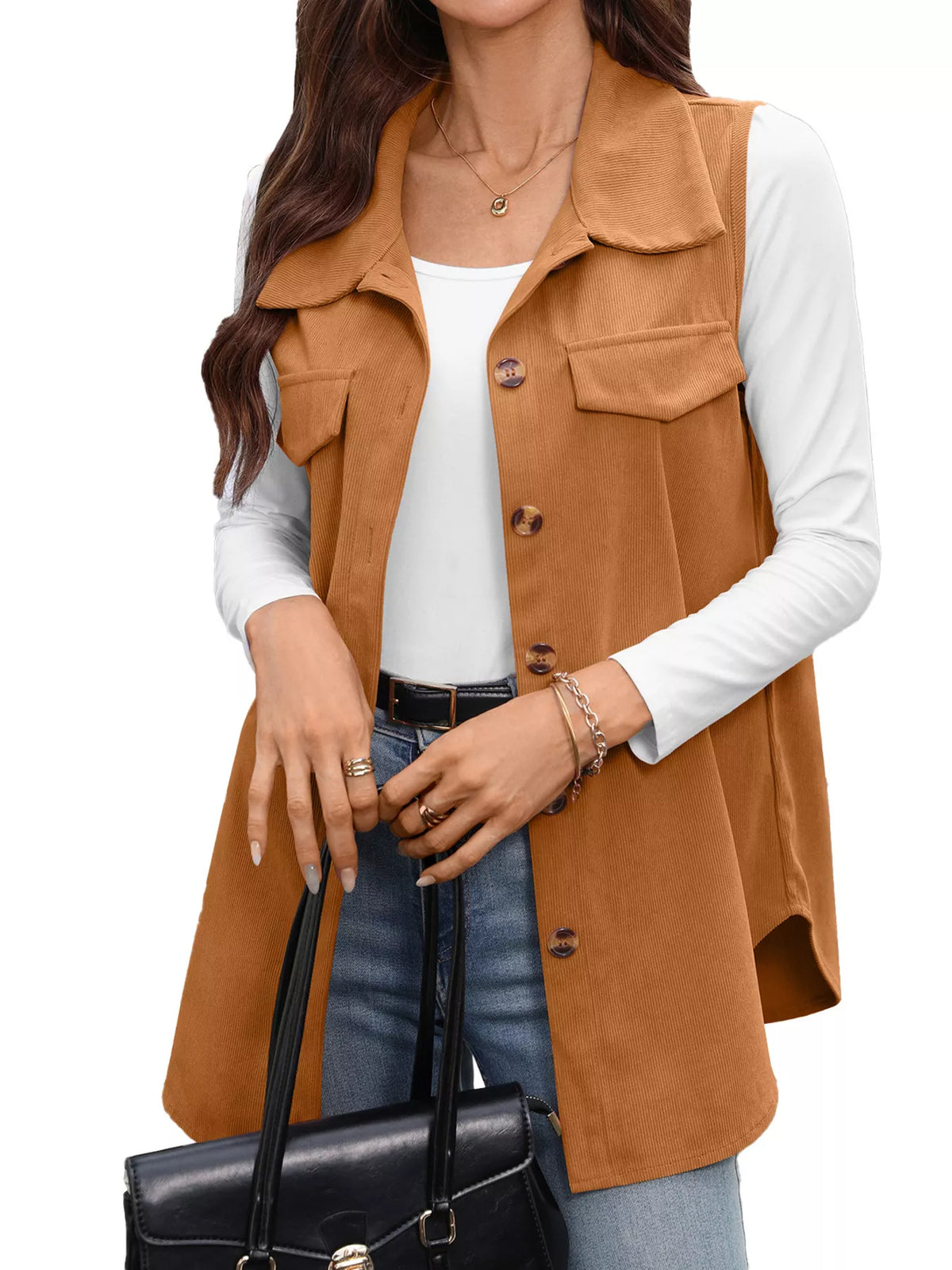 button-down utility vest coat | dropsona - neutral - size reference