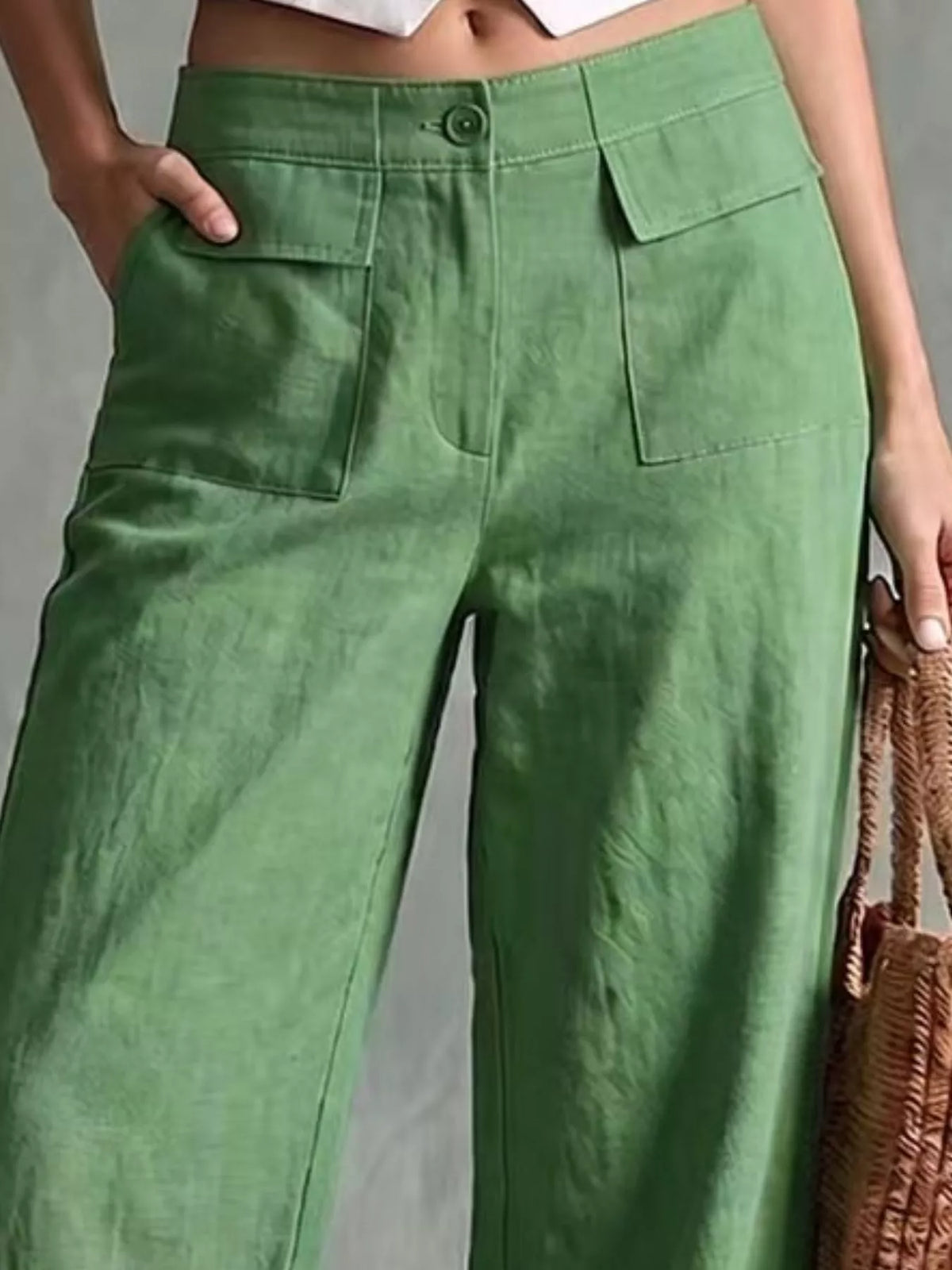 full size high-waisted wide-leg cargo pants plus | dropsona - neutral - size reference