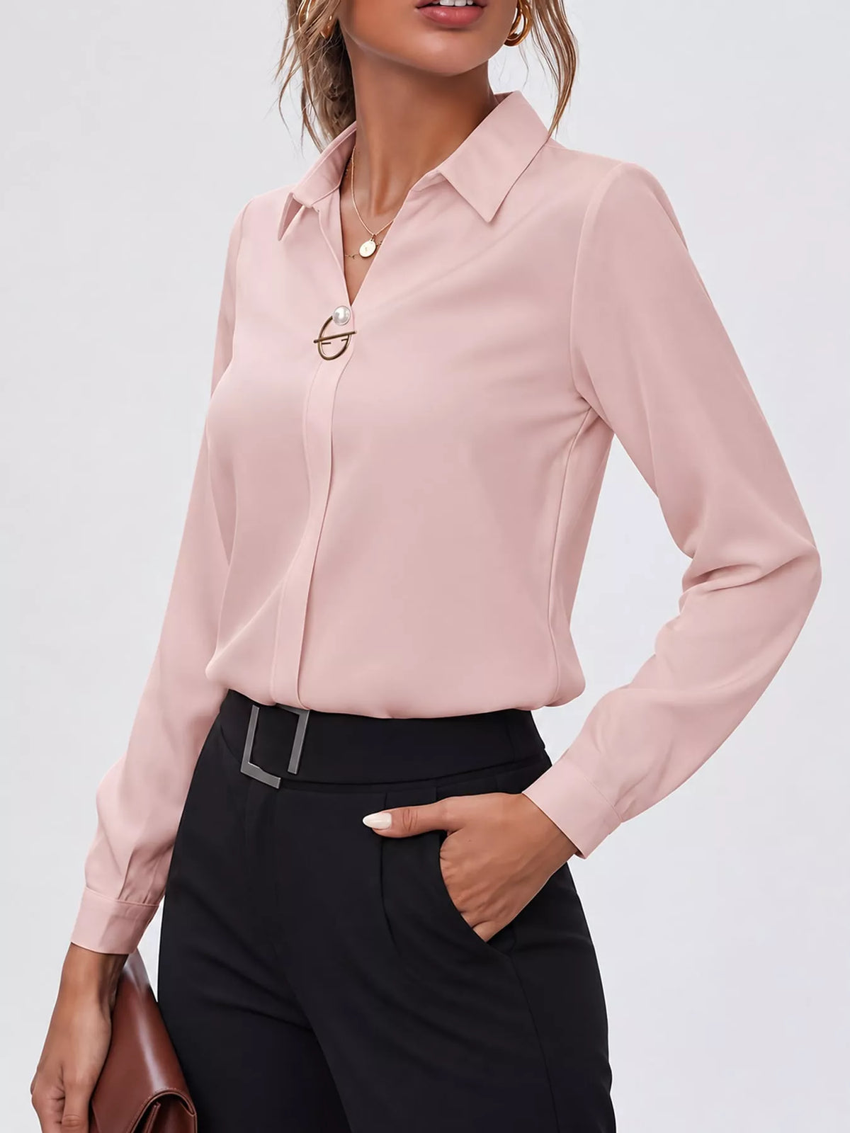 long sleeve satin blouse | dropsona - neutral - size reference