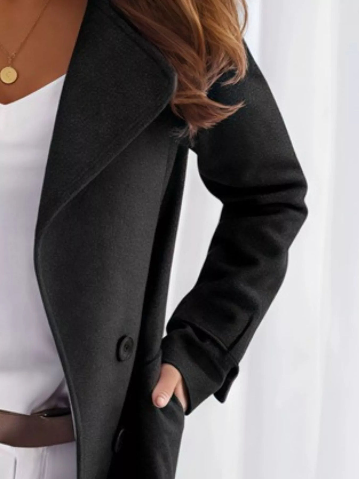 double-breasted long trench outerwear | dropsona - neutral - material texture