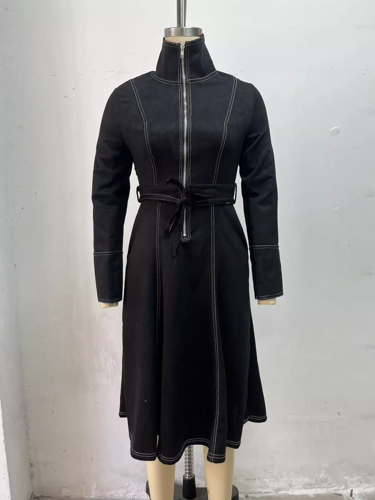 full size zipper front midi dress plus | dropsona - neutral - material texture