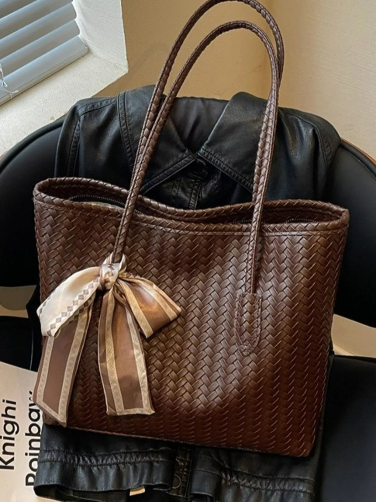 woven texture shoulder bag – stylish sling | dropsona - neutral - front view