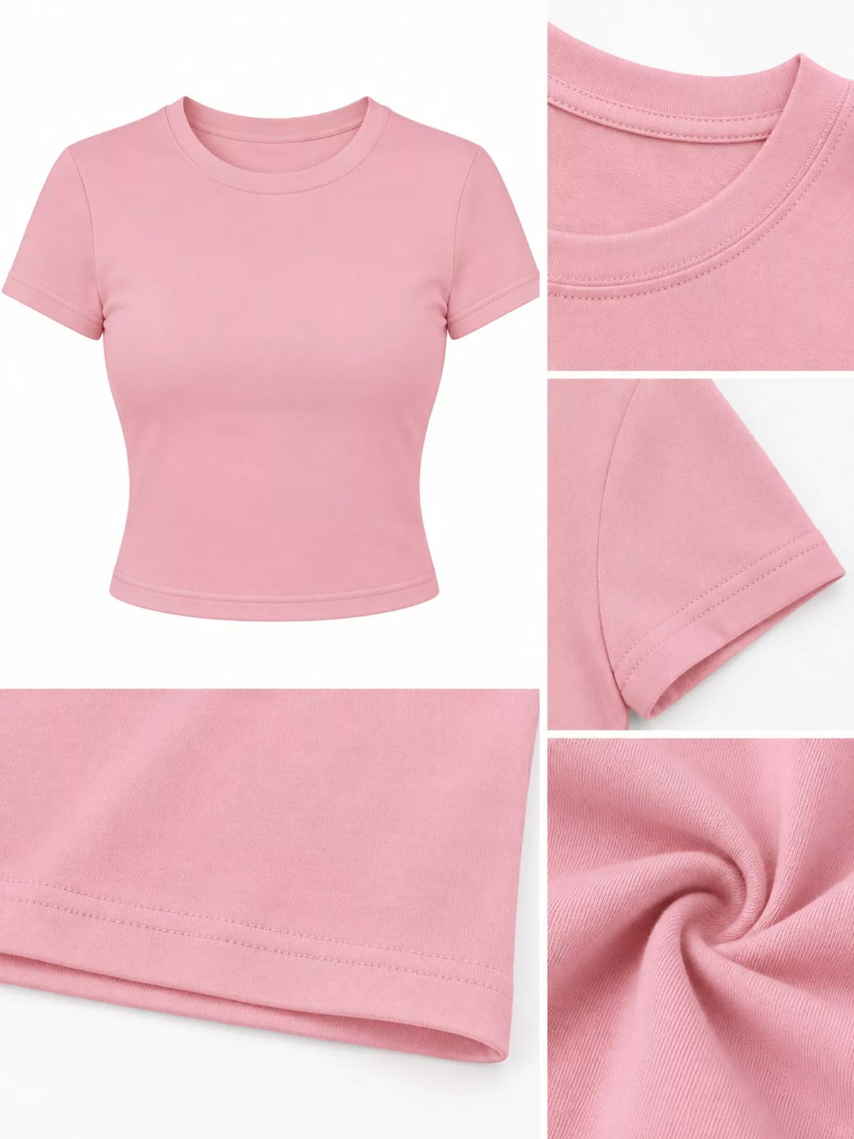 slim fit basic crew neck short sleeve crop t-shirt | dropsona - neutral - material texture