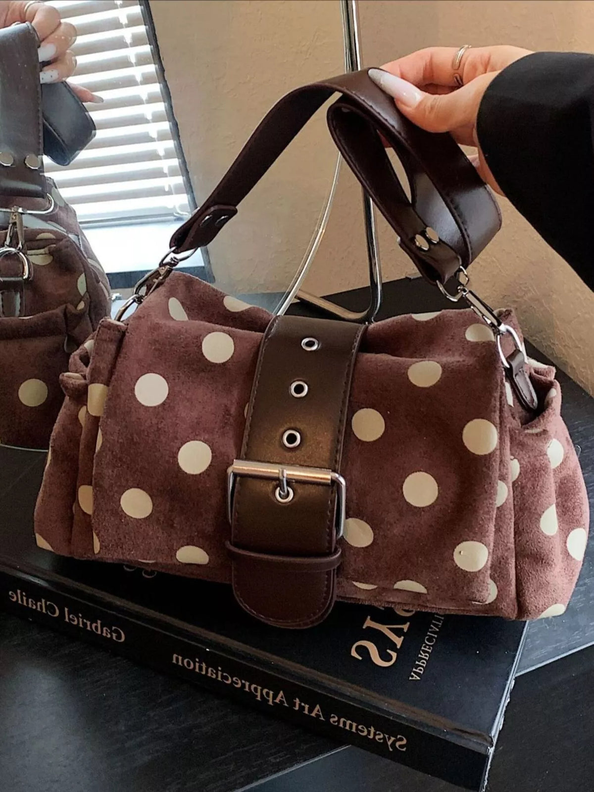 vintage polka dot shoulder bag – stylish sling | dropsona - neutral - front view