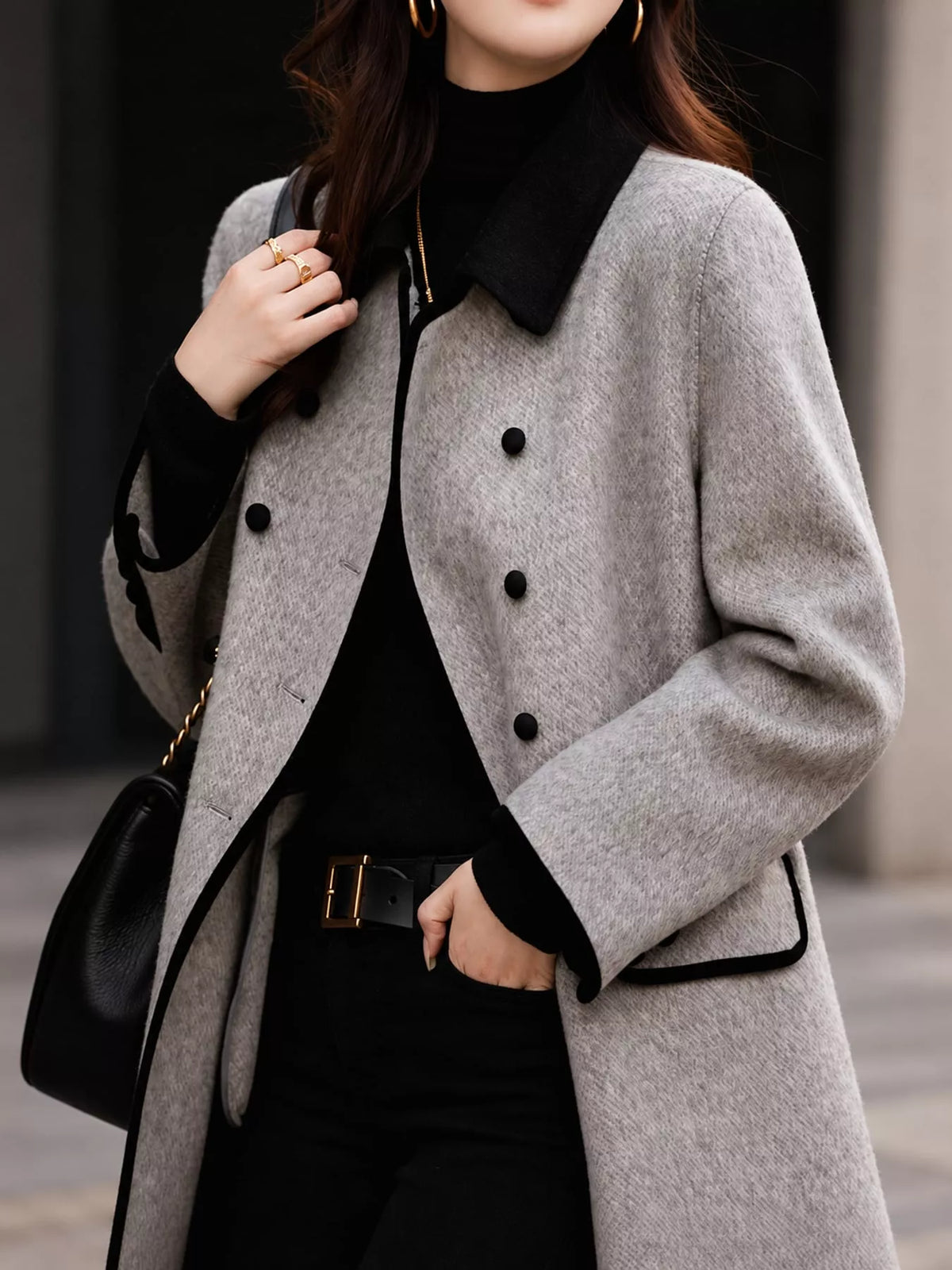 plus size double-breasted coat with contrast trim | dropsona - neutral - packaging