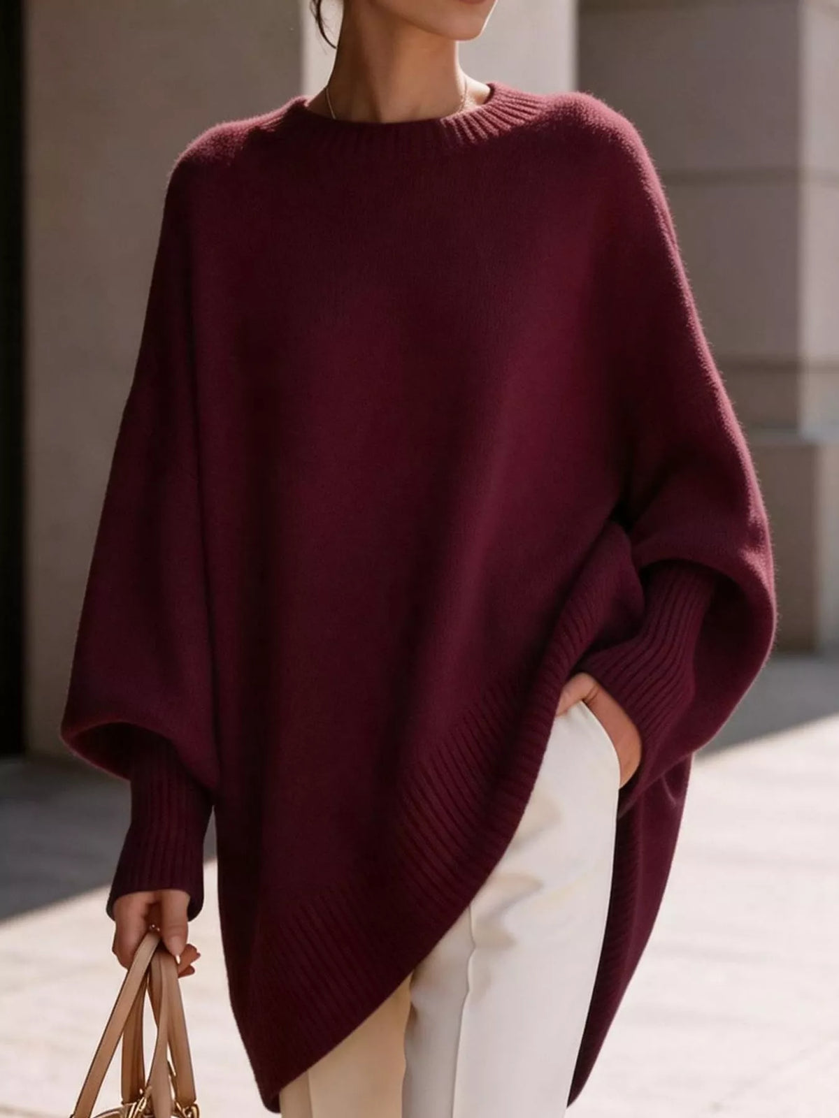 full size ribbed knit dropped shoulder sweater plus | dropsona - neutral - material texture