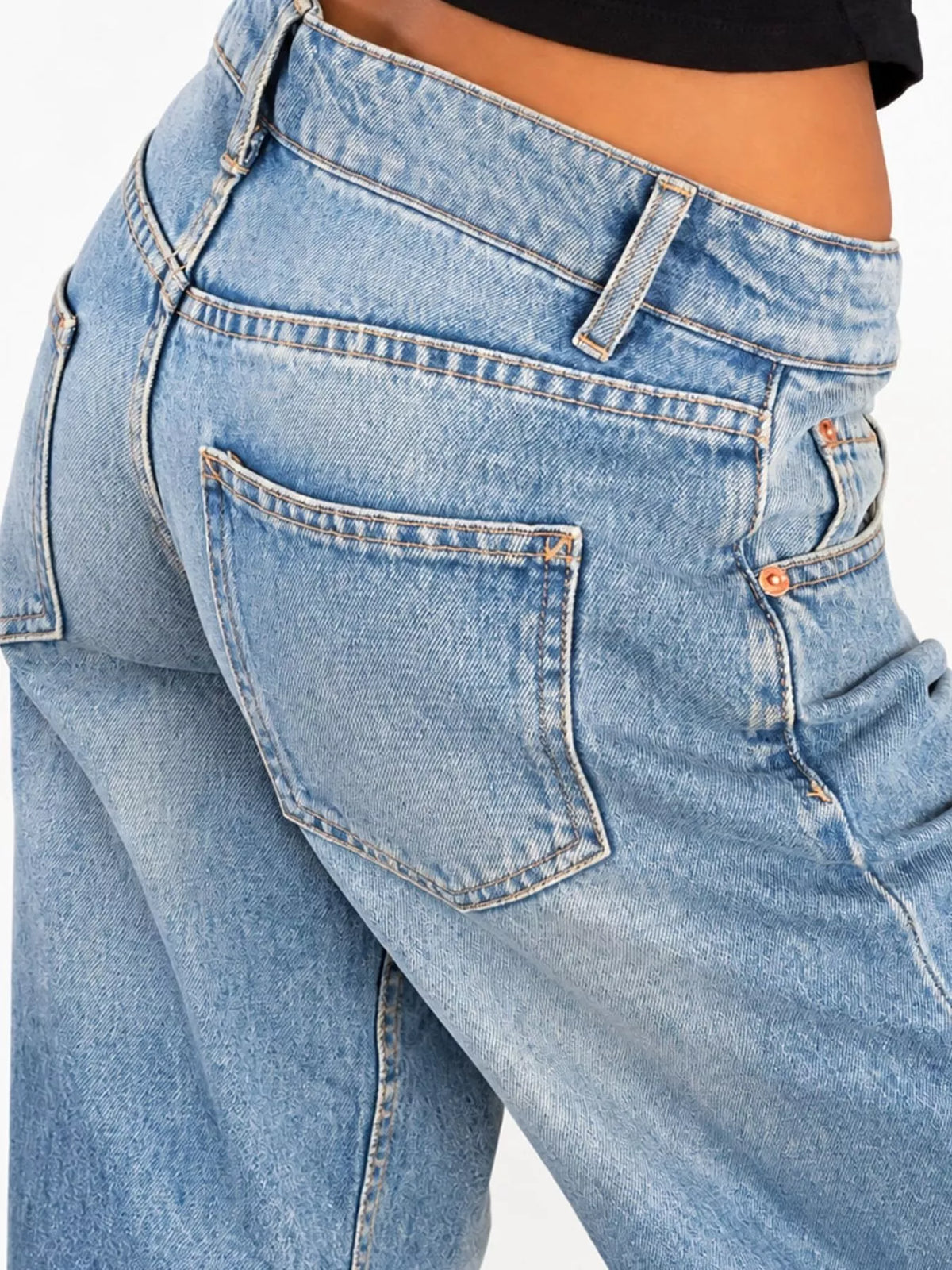 vintage wash low-rise wide-leg jeans | dropsona - neutral - close-up detail