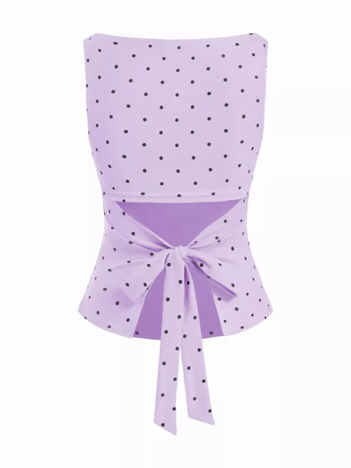 polka dot print sleeveless tank top with tie back | dropsona - neutral - close-up detail