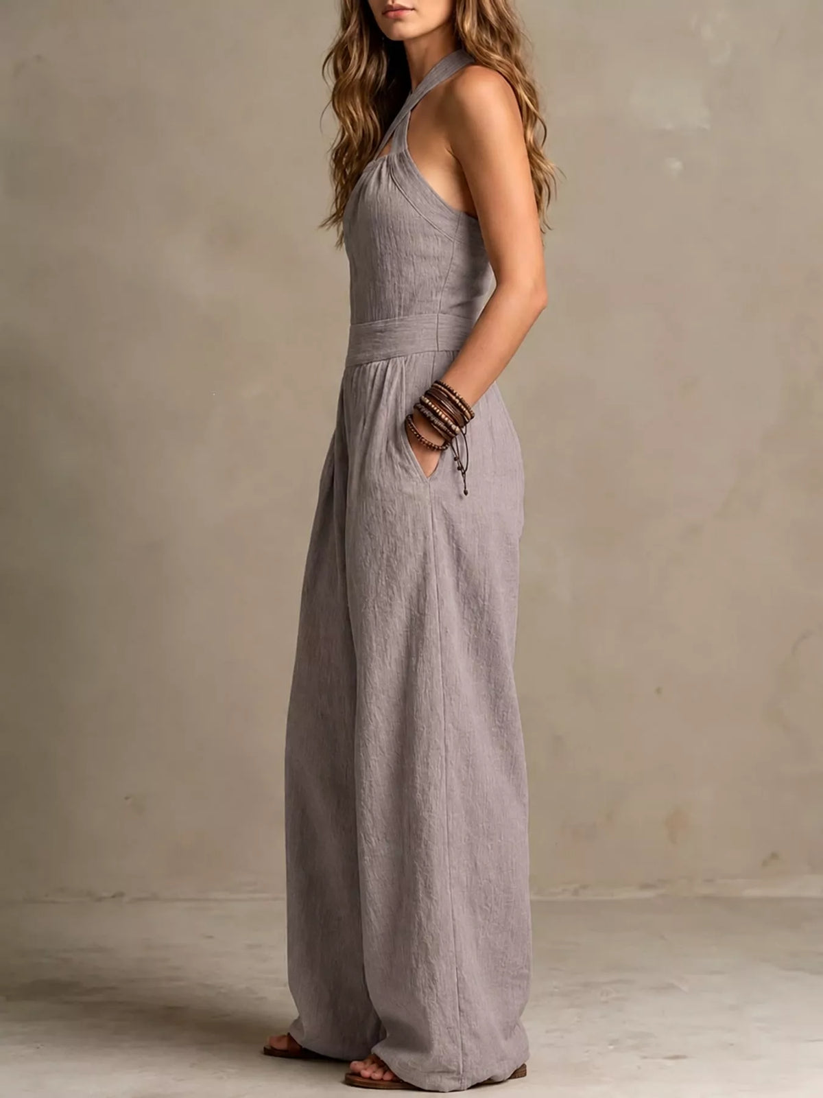 full size halter neck wide-leg jumpsuit plus | dropsona - neutral - packaging