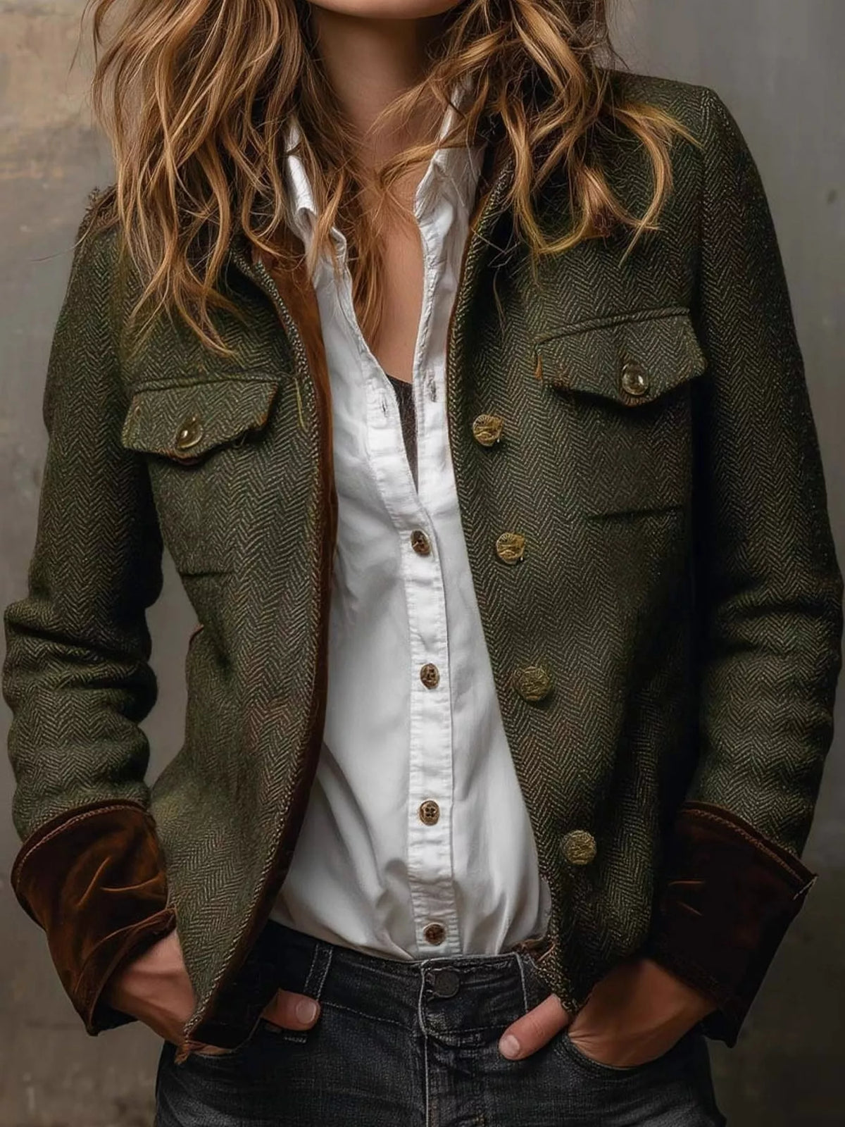 full size vintage herringbone tweed blazer with | dropsona - neutral - everyday use