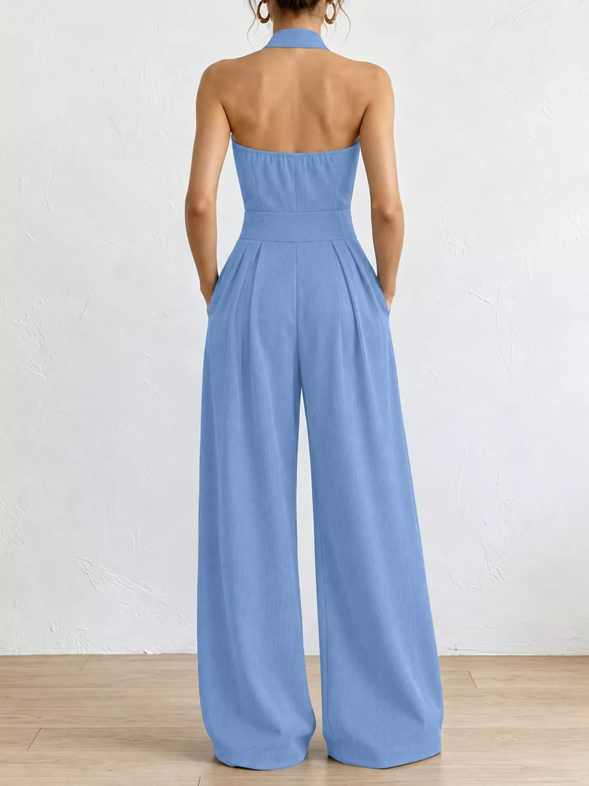 full size halter neck wide-leg jumpsuit plus | dropsona - neutral - size reference