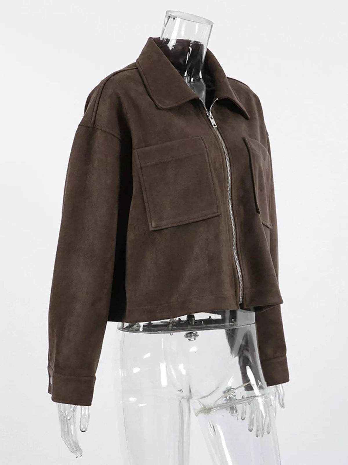 suede utility jacket with front pockets | dropsona - neutral - usage example