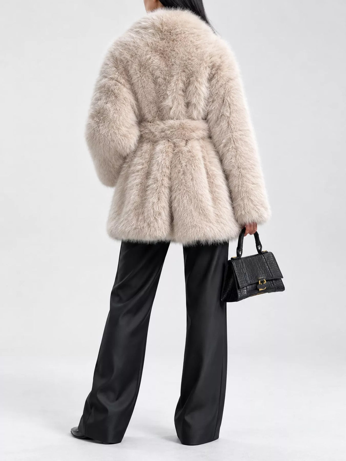 faux fur belted winter outerwear – thermal fit | dropsona - neutral - packaging