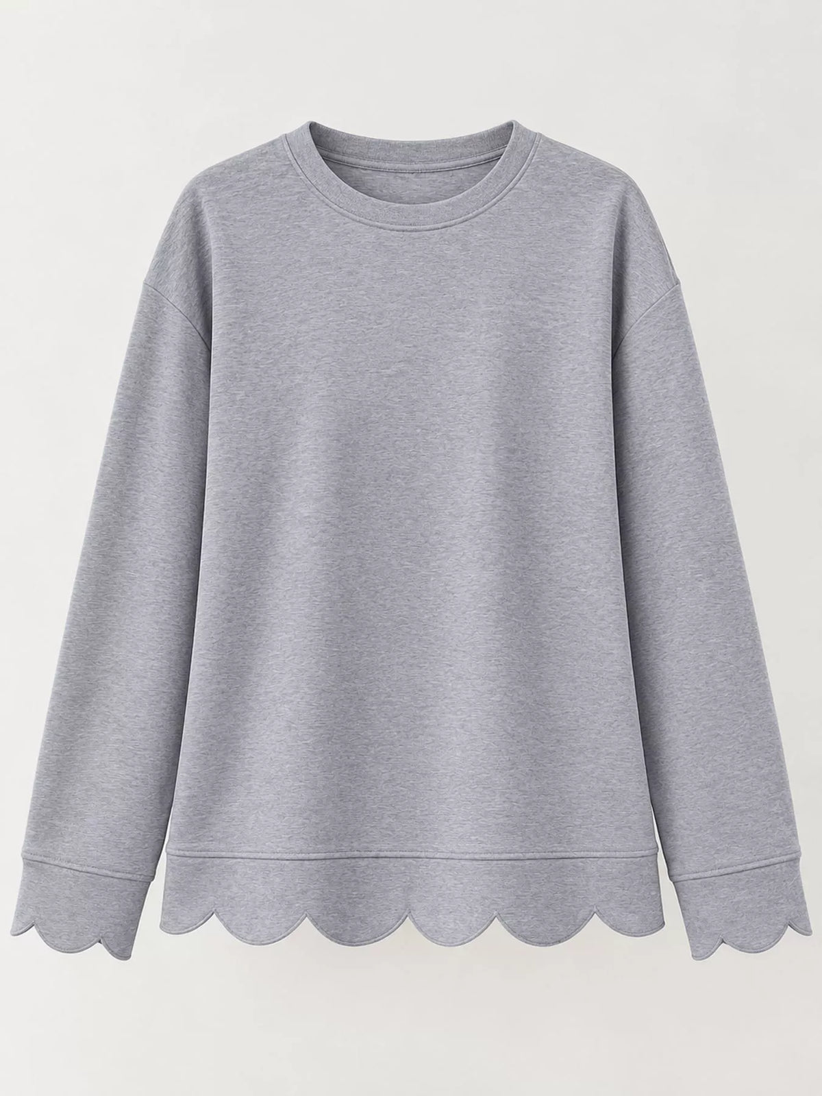 full size casual scalloped hem crewneck sweatshirt | dropsona - neutral - front view