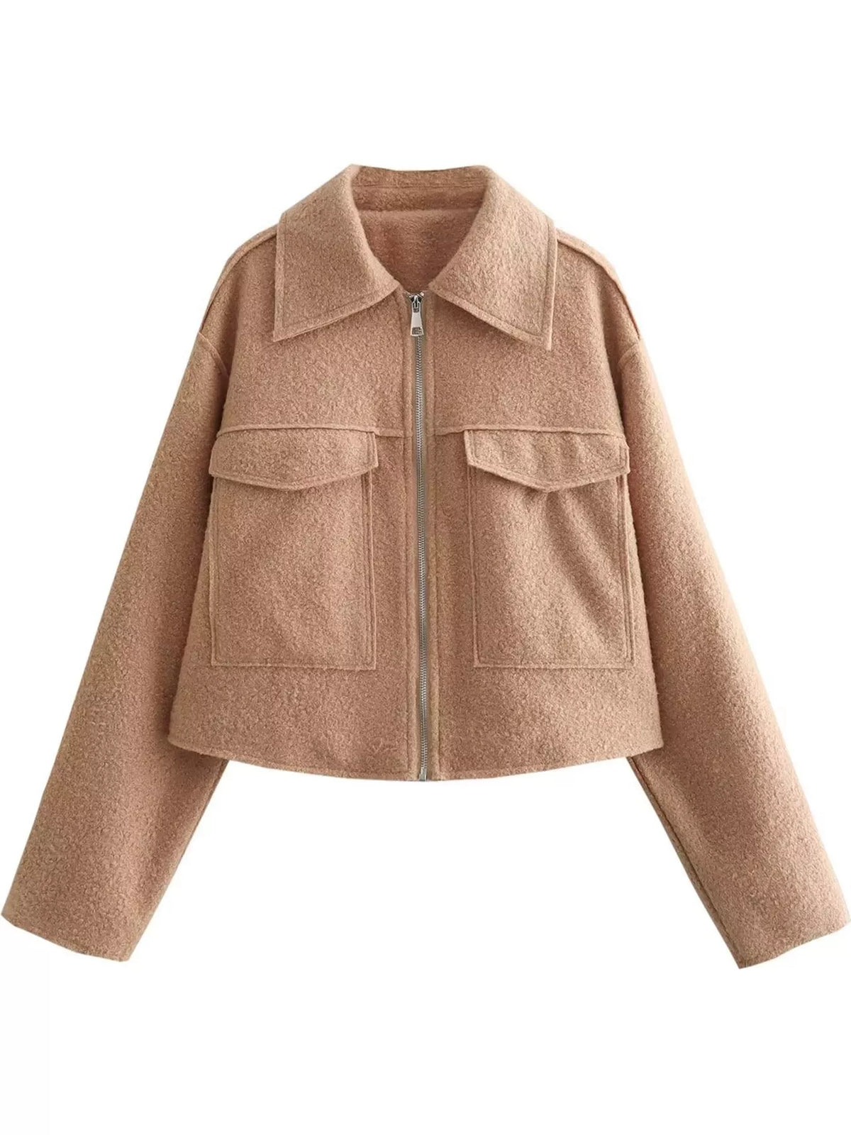 zip up cropped jacket – zipper,pocketed fit | dropsona - neutral - material texture