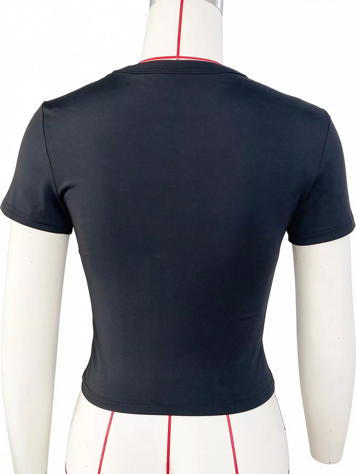 slim fit basic crew neck short sleeve crop t-shirt | dropsona - neutral - front view